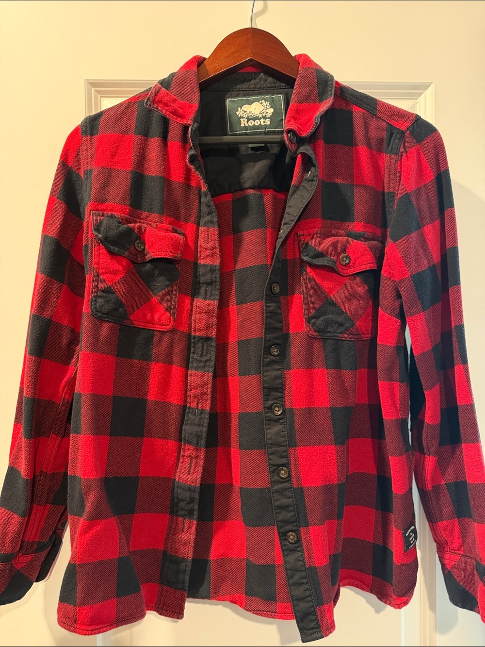 Roots Women's Red and Black Buffalo Plaid Button-Down Shirt